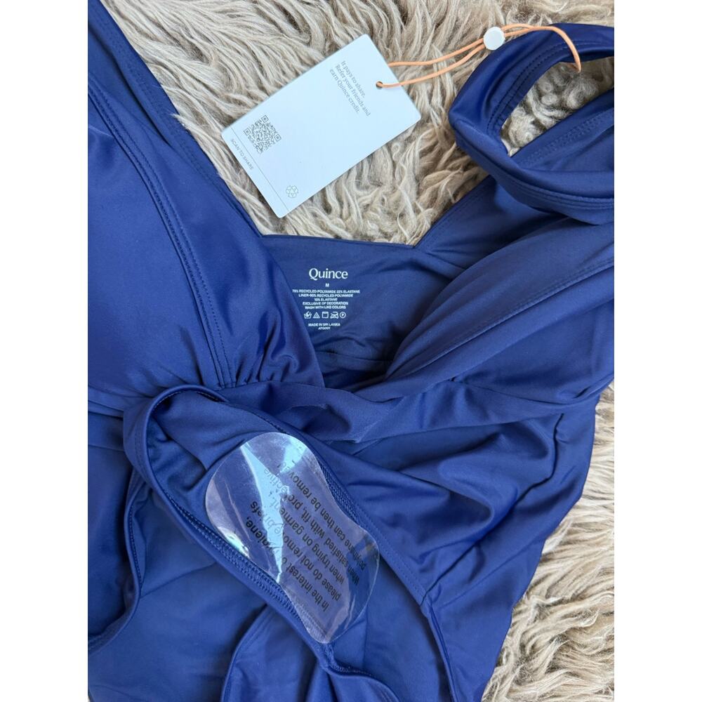 NEW Quince Italian Plunge One Piece Swimsuit Deep Navy Blue Medium Bathing Suit - Picture 8 of 8